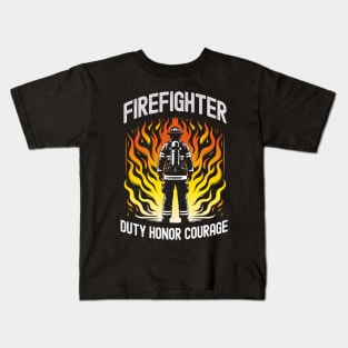 Firefighter Duty Honor Courage Tee Fire Department Hero Kids T-Shirt